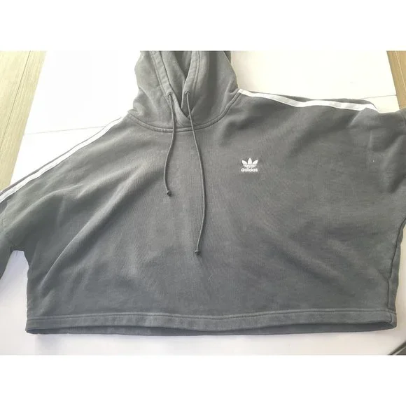 Adidas ADICOLOR CLASSICS CROP HOODIE M Black White Originals Cropped Trefoil - Picture 5 of 10